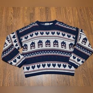 Vintage 90s Steerhide Scene Nordic Lodge Knit Sweater Mens M Korean Made D82